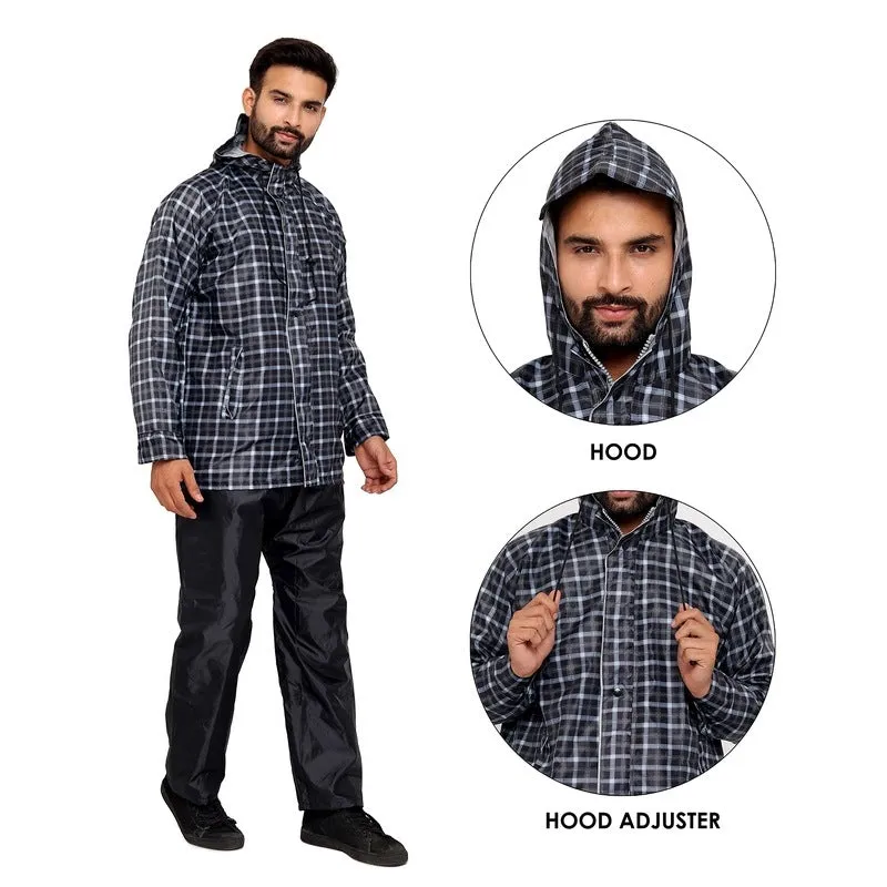 Men's Waterproof Reversible Raincoat with Reflector Hood | Set of Top and Bottom | X-Large | Royal Black