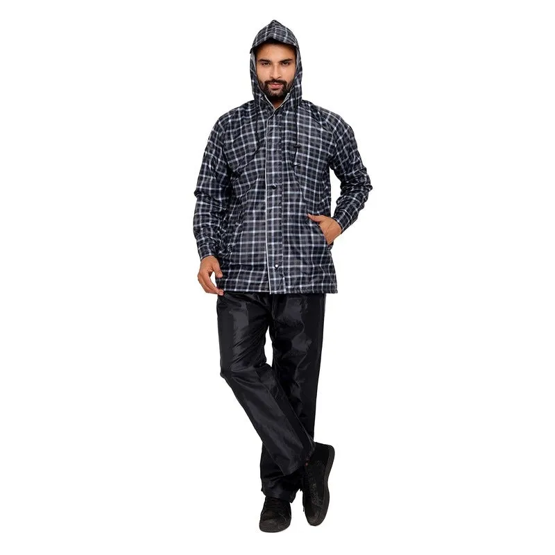 Men's Waterproof Reversible Raincoat with Reflector Hood | Set of Top and Bottom | X-Large | Royal Black