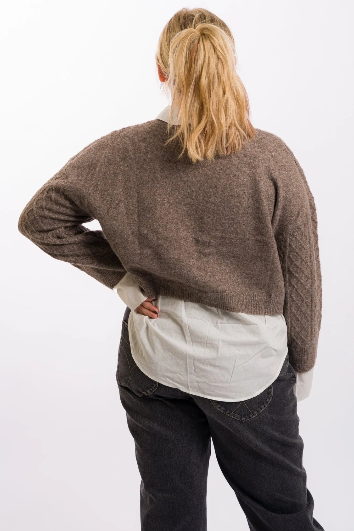 Miou Muse Sweater and Shirts Combo - Mocha/White