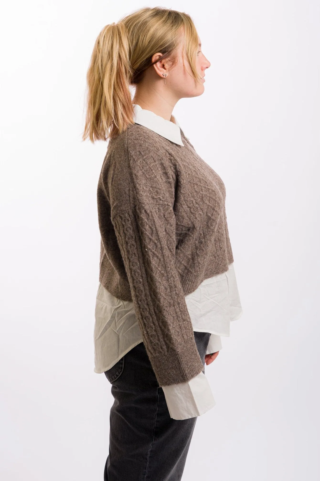 Miou Muse Sweater and Shirts Combo - Mocha/White