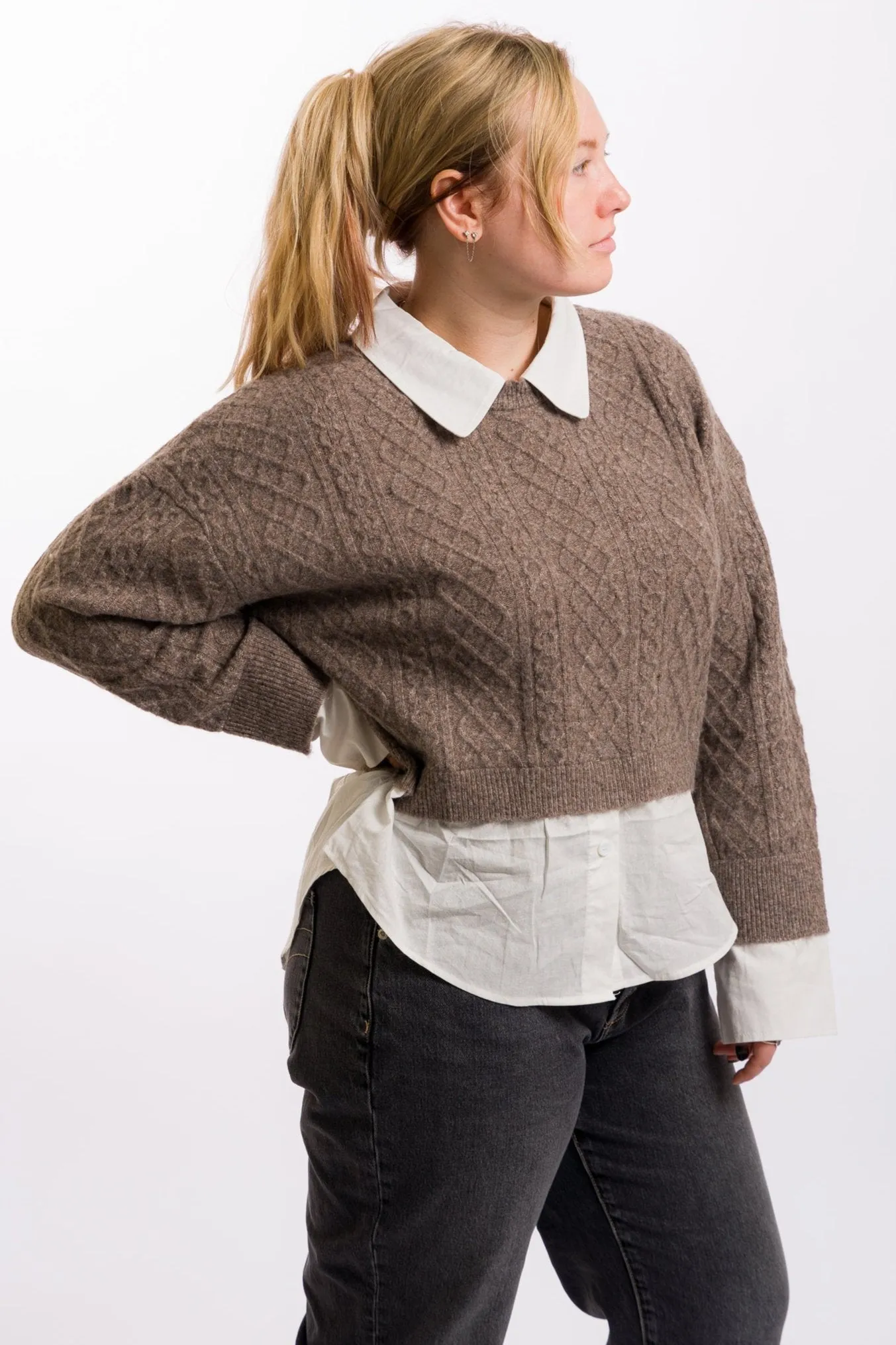 Miou Muse Sweater and Shirts Combo - Mocha/White