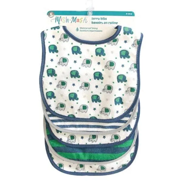 Mish Mash Baby Terry Bibs - 5 Pack