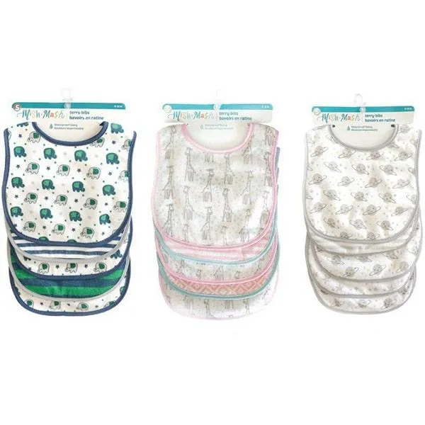 Mish Mash Baby Terry Bibs - 5 Pack