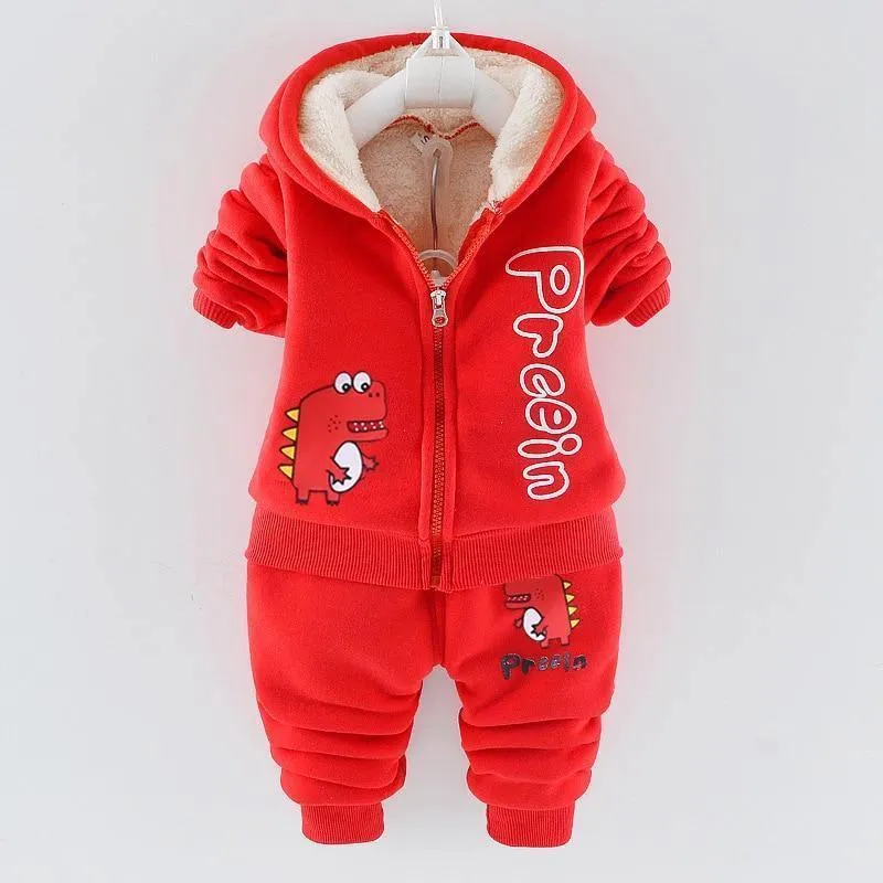 Modern Fashion Cotton Thick Warm Casual Hooded Sweater Cartoon Cute Bear Three-piece Suit For Baby Boy & Girl