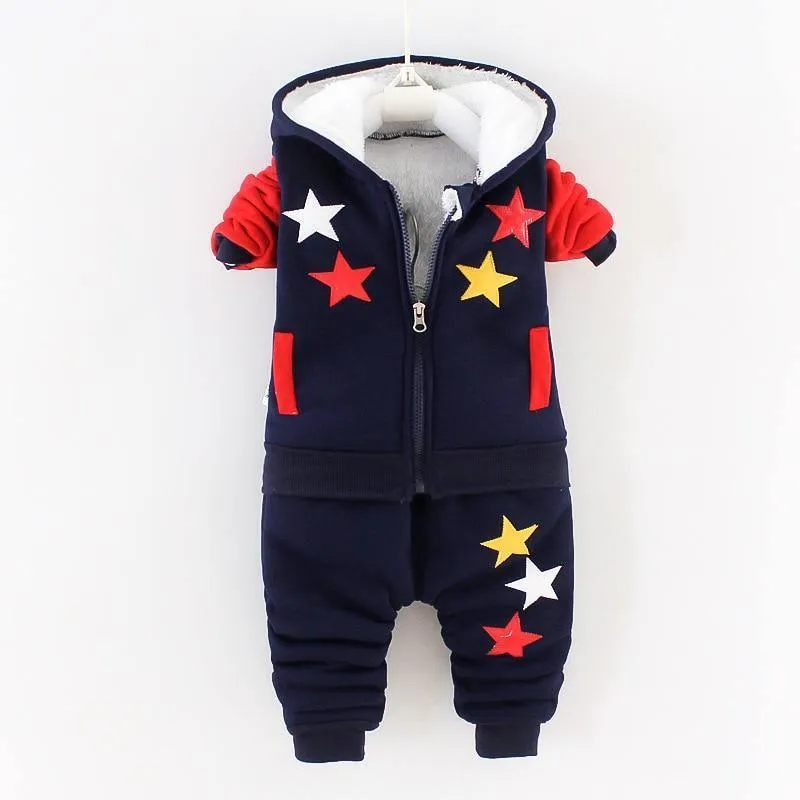 Modern Fashion Cotton Thick Warm Casual Hooded Sweater Cartoon Cute Bear Three-piece Suit For Baby Boy & Girl