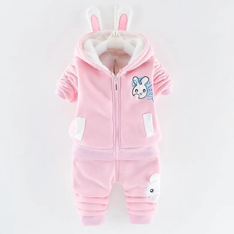 Modern Fashion Cotton Thick Warm Casual Hooded Sweater Cartoon Cute Bear Three-piece Suit For Baby Boy & Girl