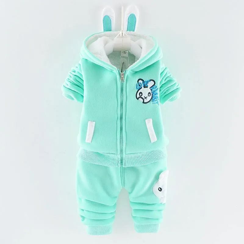 Modern Fashion Cotton Thick Warm Casual Hooded Sweater Cartoon Cute Bear Three-piece Suit For Baby Boy & Girl