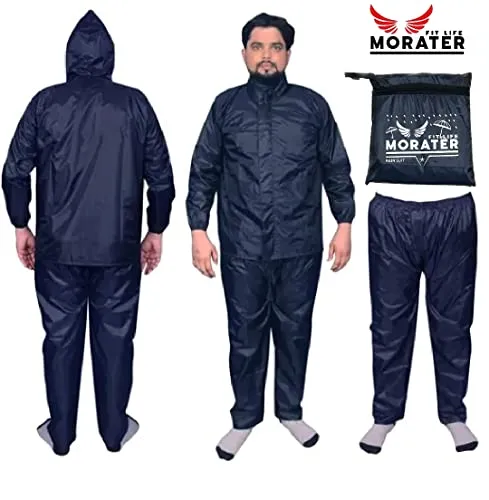 MORATER" Mens Raincoat with Adjustable Hood |Raincoat for Men/Womem | Waterproof Polyester Jacket Pant and Carrying Pouch.