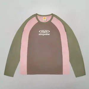 Moses Panelled Long Sleeve T-Shirt Green/Pink/Brown