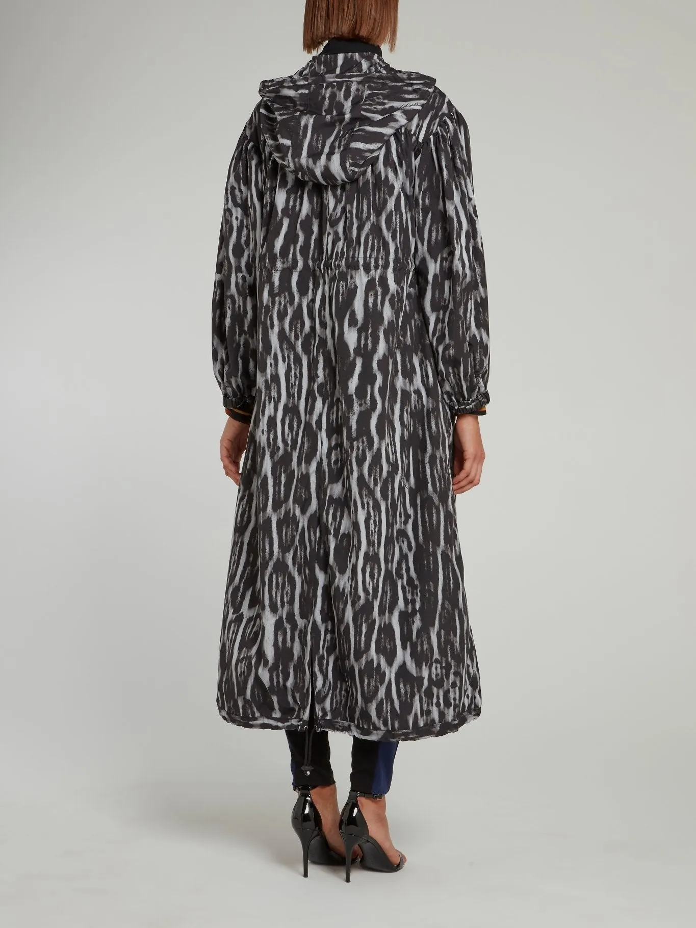 Multi-String Leopard Effect Hooded Trench Coat