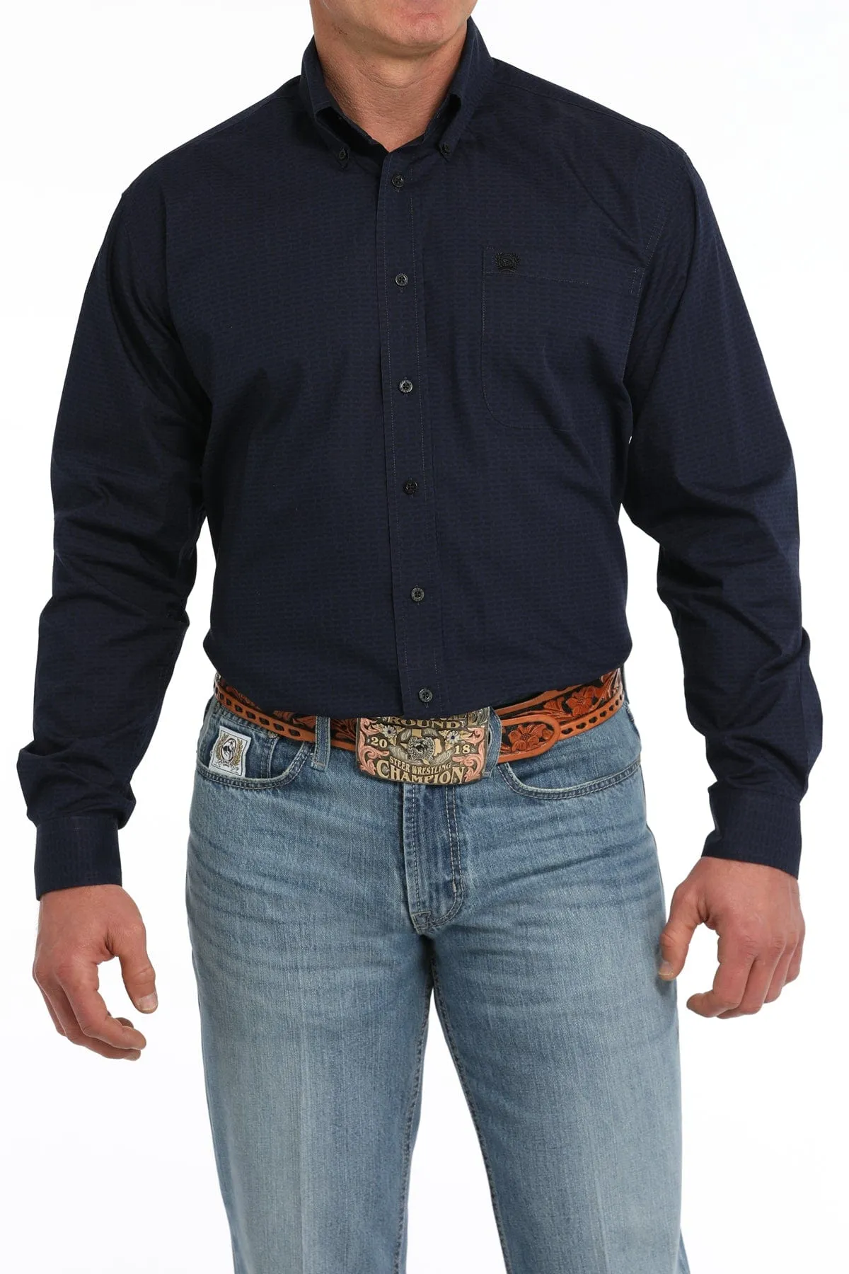 NAVY BEEF CATTLE PRINT LONG SLEEVE SHIRT