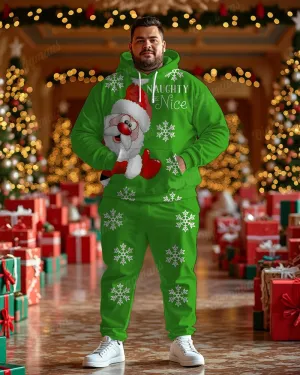 NEW Men's Christmas Green Snowflake Santa Print Plus Size Hoodie Suit, Green, Sz 2XL, Retails $99