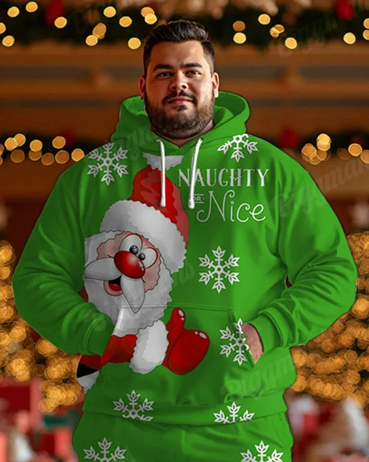 NEW Men's Christmas Green Snowflake Santa Print Plus Size Hoodie Suit, Green, Sz 2XL, Retails $99
