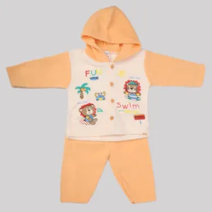 Newborn Boy Full Sleeves Polar Hooded Suit 1855 - Peach