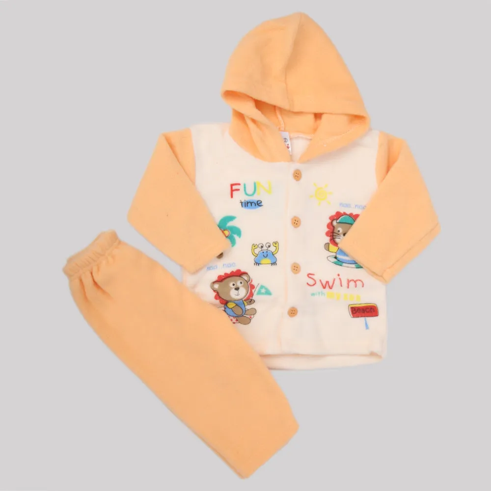 Newborn Boy Full Sleeves Polar Hooded Suit 1855 - Peach