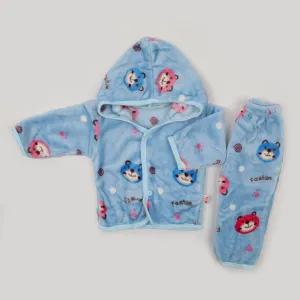 Newborn Boys Full Sleeves Hooded Suit - Sky Blue