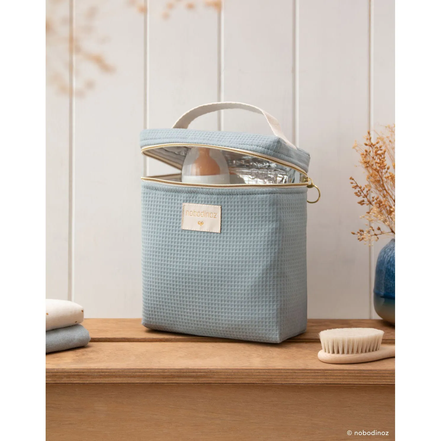 nobodinoz Concerto Insulated Baby Bottle and Lunch Bag Stone Blue