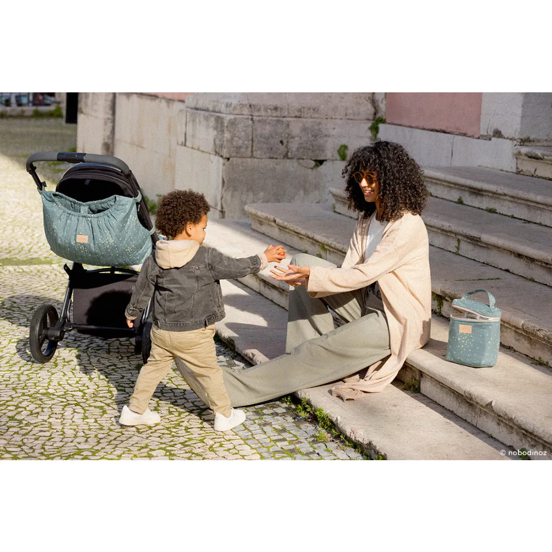 nobodinoz Hyde Park Insulated Baby Bottle and Lunch Bag Gold Confetti/Magic Green