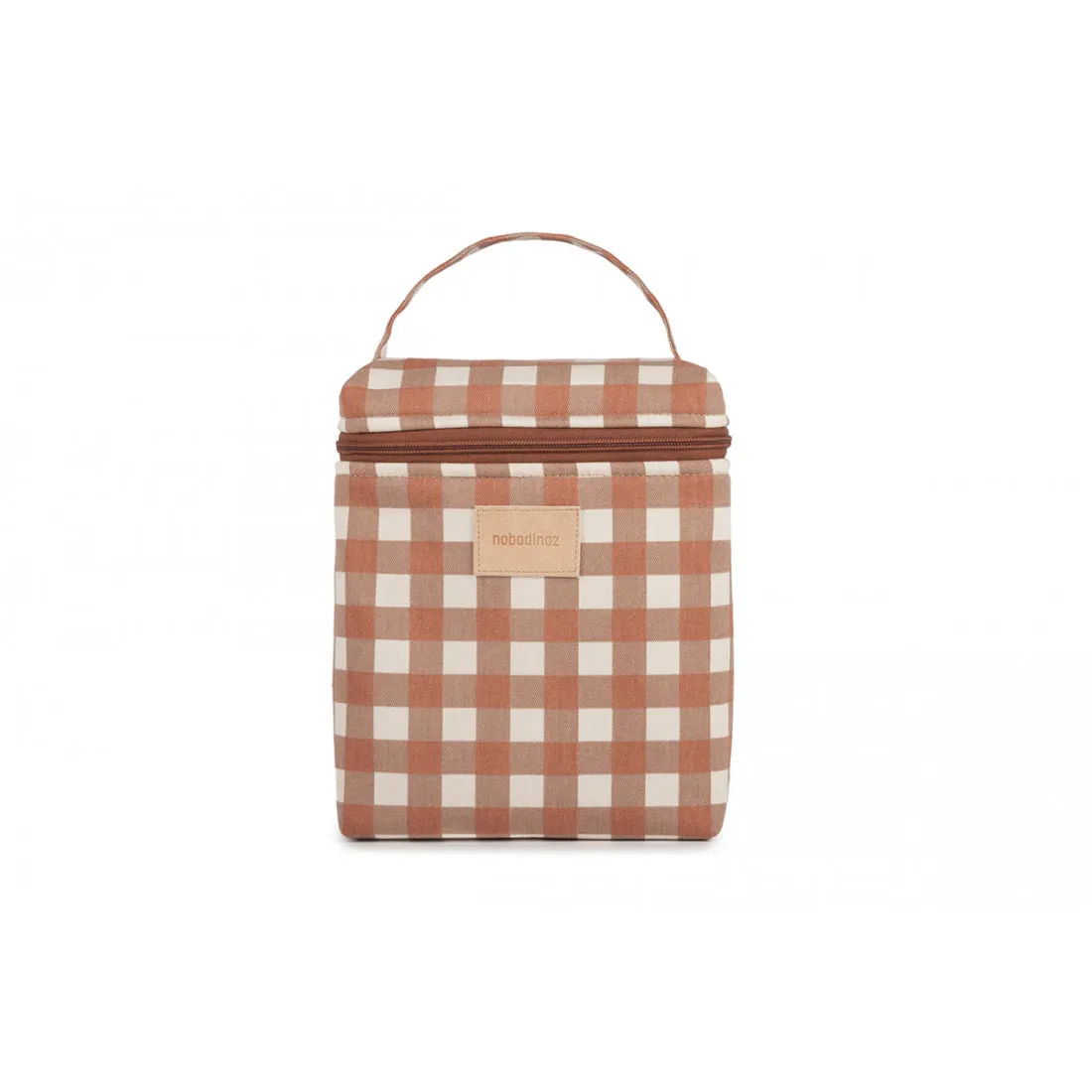 nobodinoz Hyde Park Insulated Baby Bottle and Lunch Bag Terracotta Checks