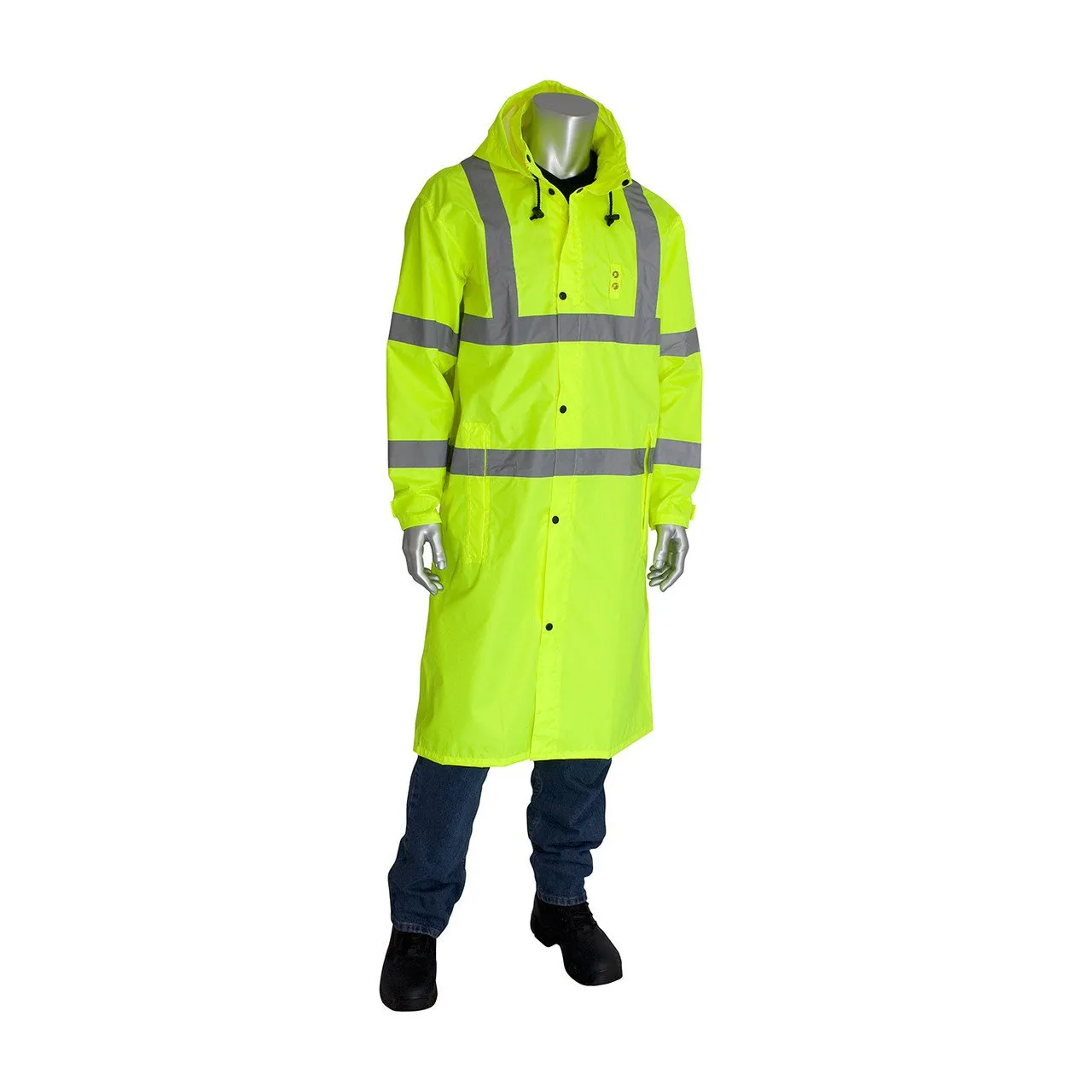 PIP Hooded Long Reflective Raincoat 353-1048
