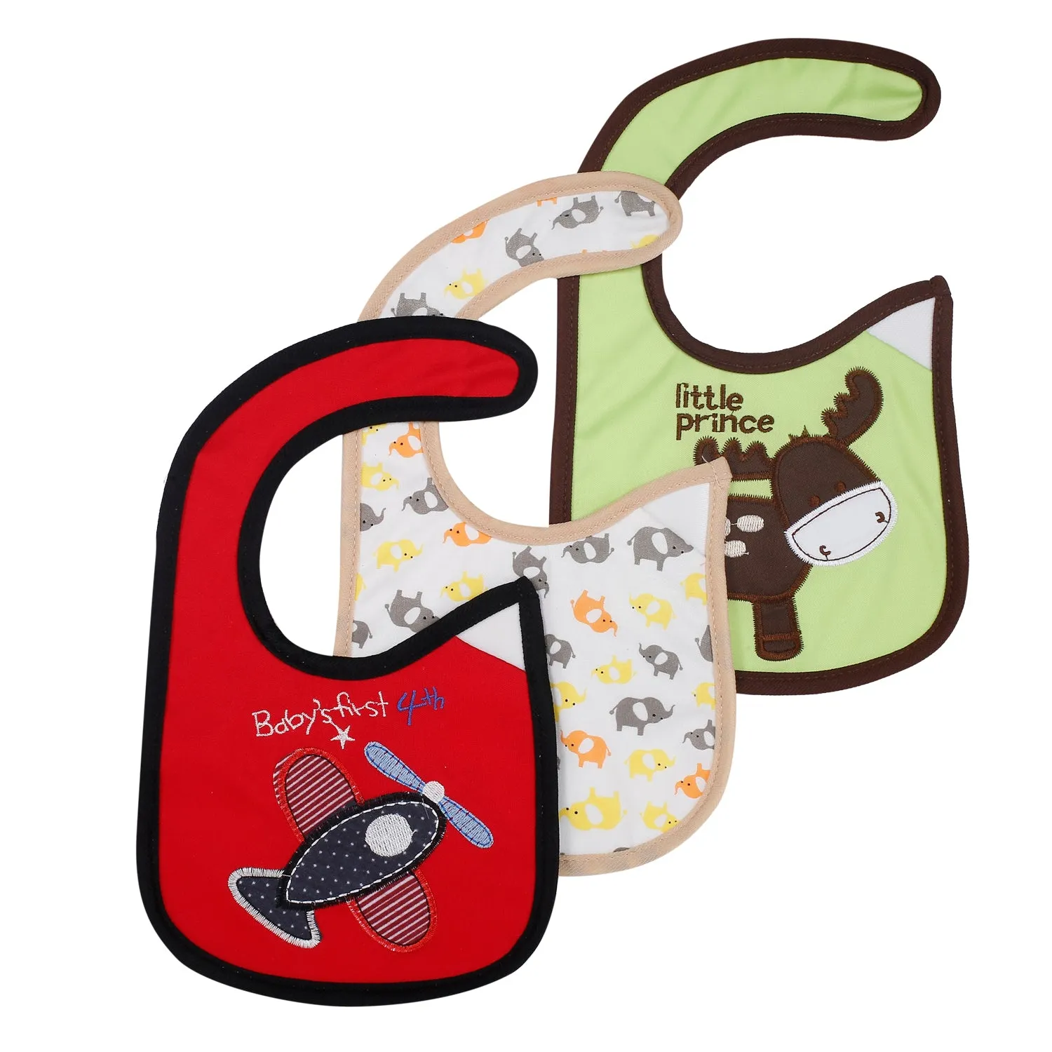 Plane And Elephant Multicolour 3 Pk Bibs