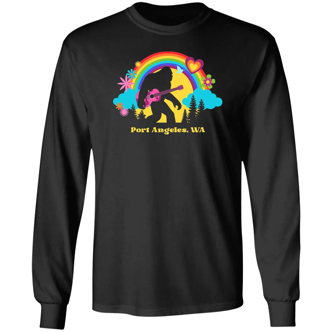Port Angeles Flower Power Sasquatch Long Sleeve T-Shirt