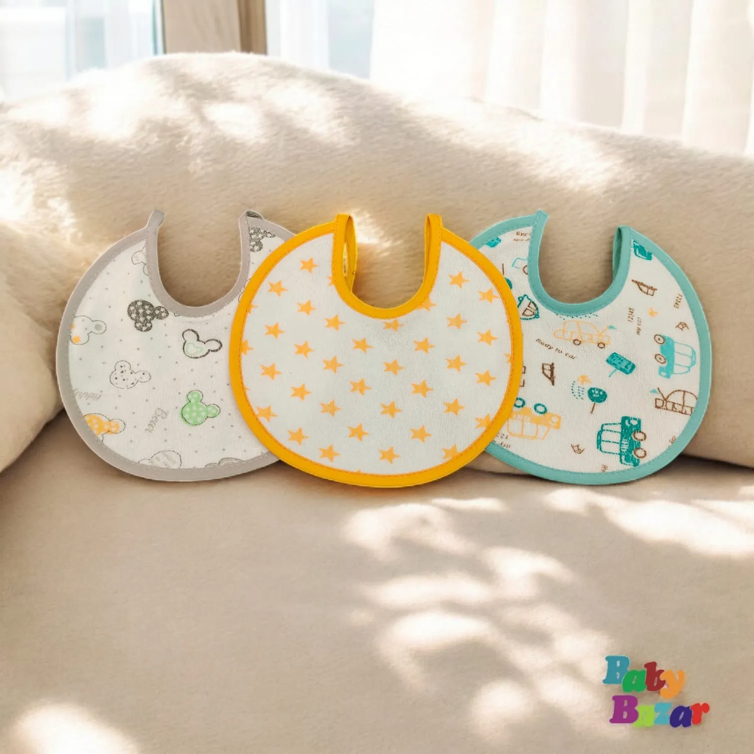 Premium 3-in-1 Waterproof Baby Bibs – Ultra Soft Absorbent & Comfortable (Grey, Yellow, Blue)