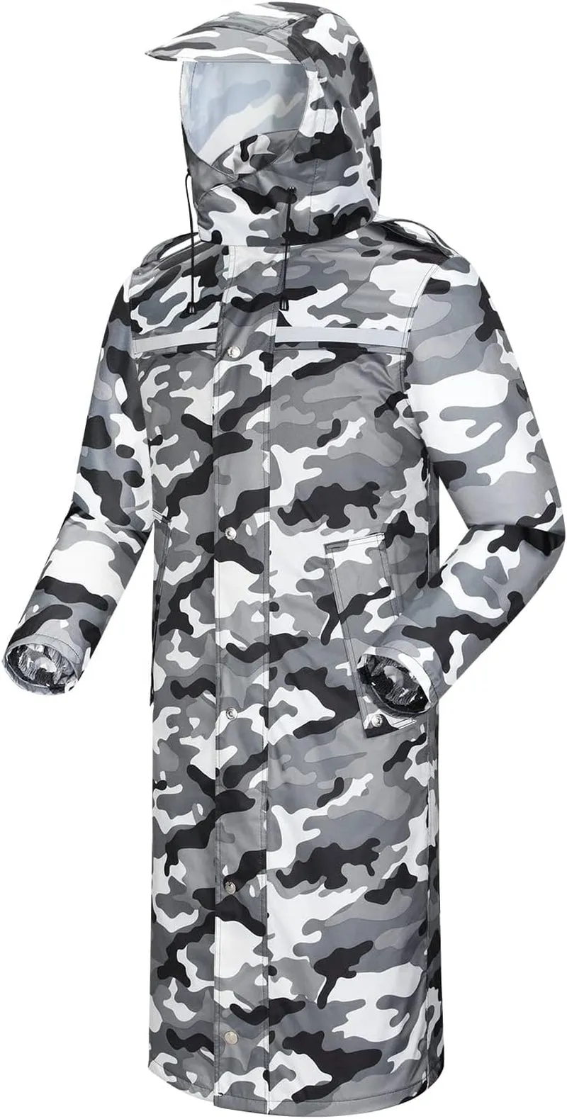 Raincoat Waterproof Long Rain Jacket Lightweight Rainwear Reflective with Packable Hood for Men Women Adults
