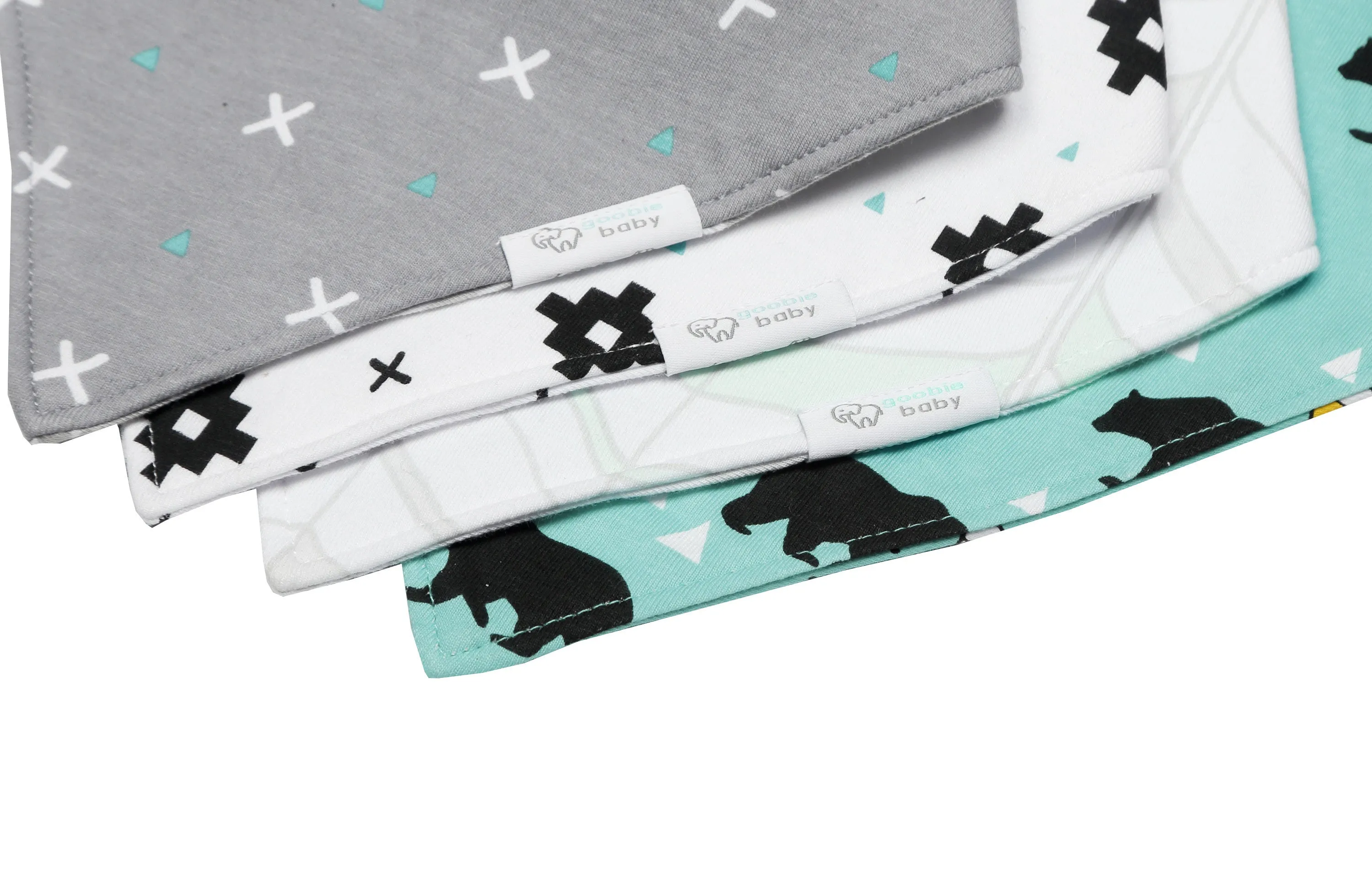 Reversible & Waterproof Cotton Bandana Bibs - Teal/Grey Bears