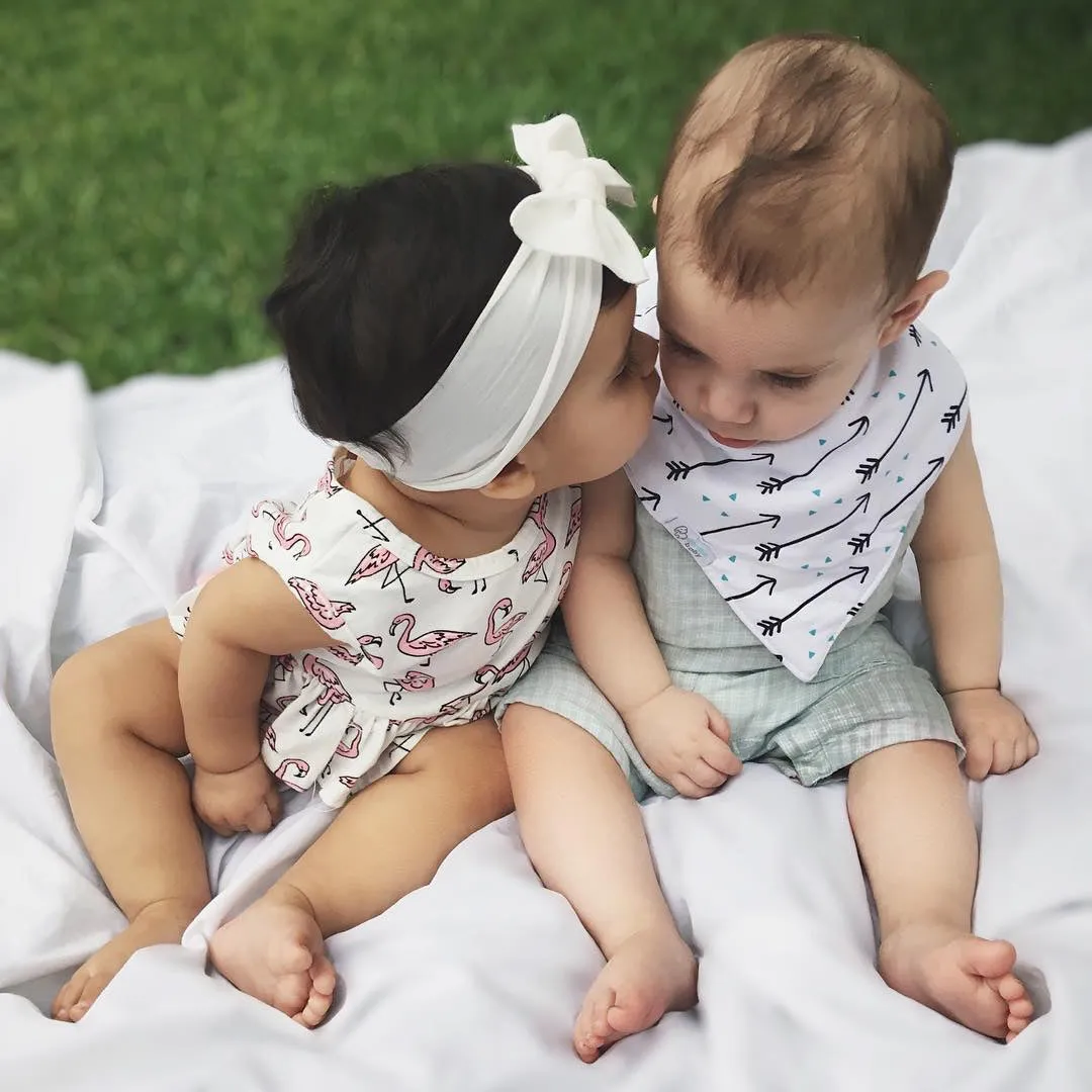 Reversible & Waterproof Cotton Bandana Bibs - Teal/Grey Bears
