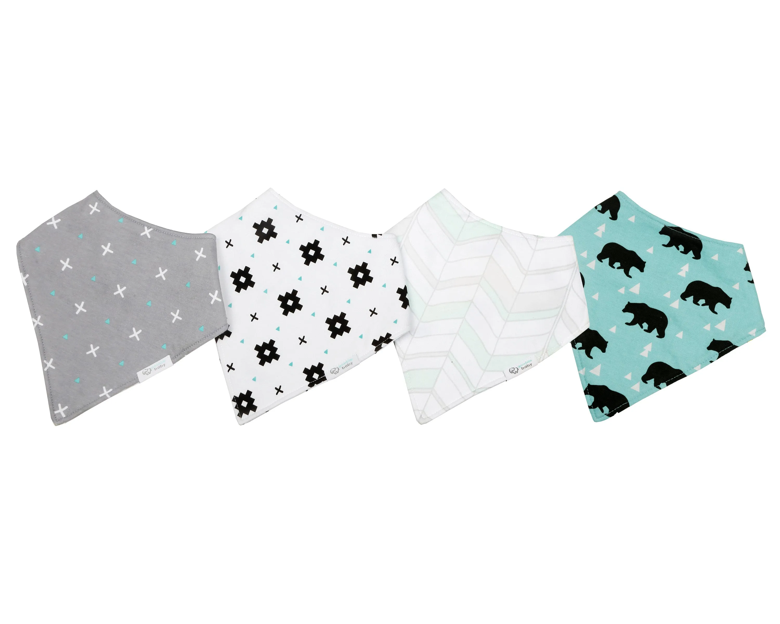 Reversible & Waterproof Cotton Bandana Bibs - Teal/Grey Bears