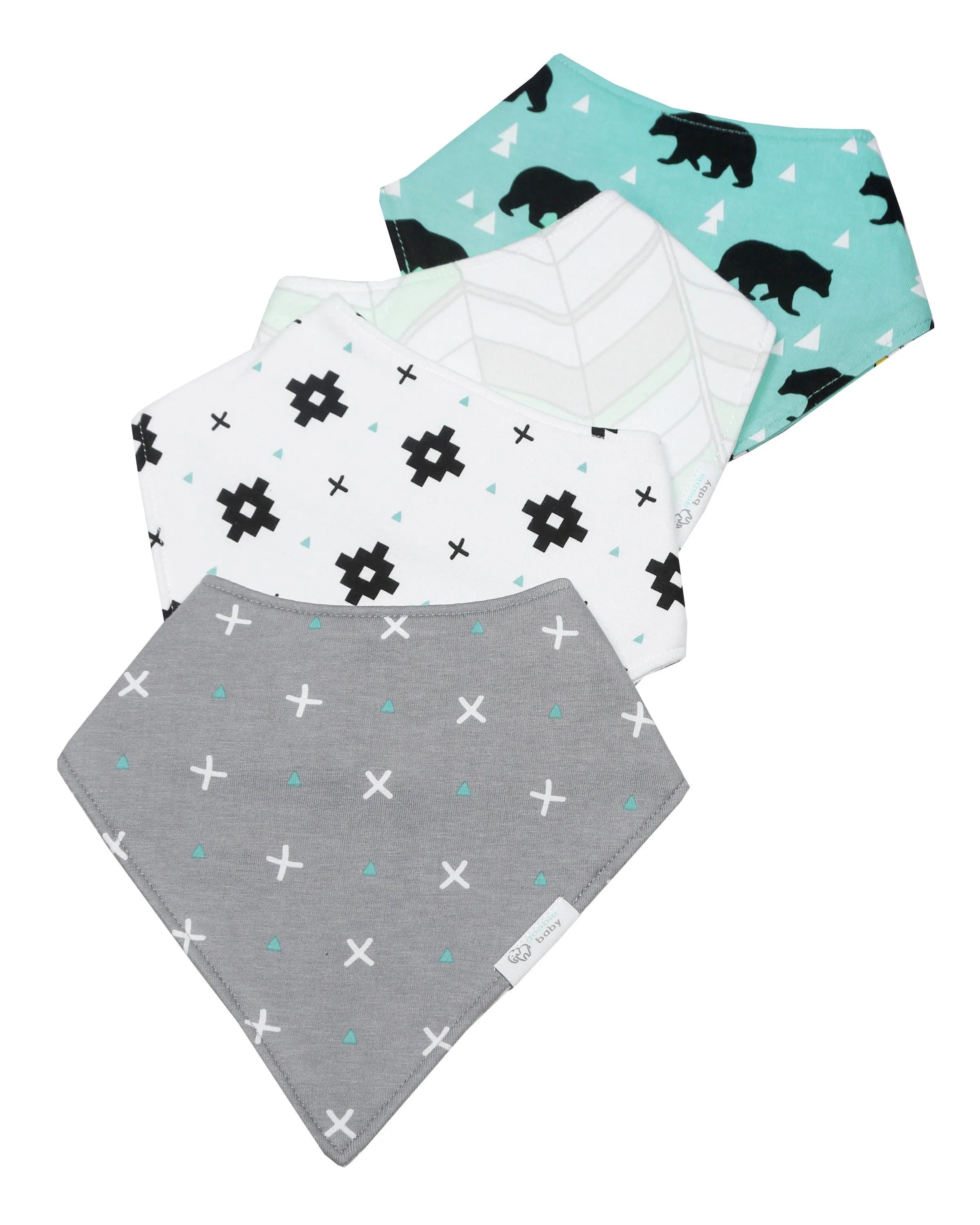 Reversible & Waterproof Cotton Bandana Bibs - Teal/Grey Bears