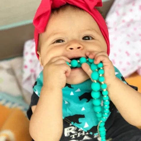 Reversible & Waterproof Cotton Bandana Bibs - Teal/Grey Bears