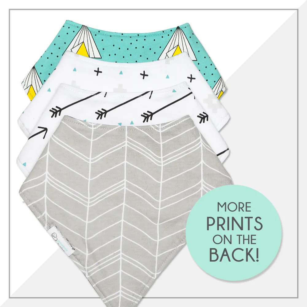Reversible & Waterproof Cotton Bandana Bibs - Teal/Grey Bears