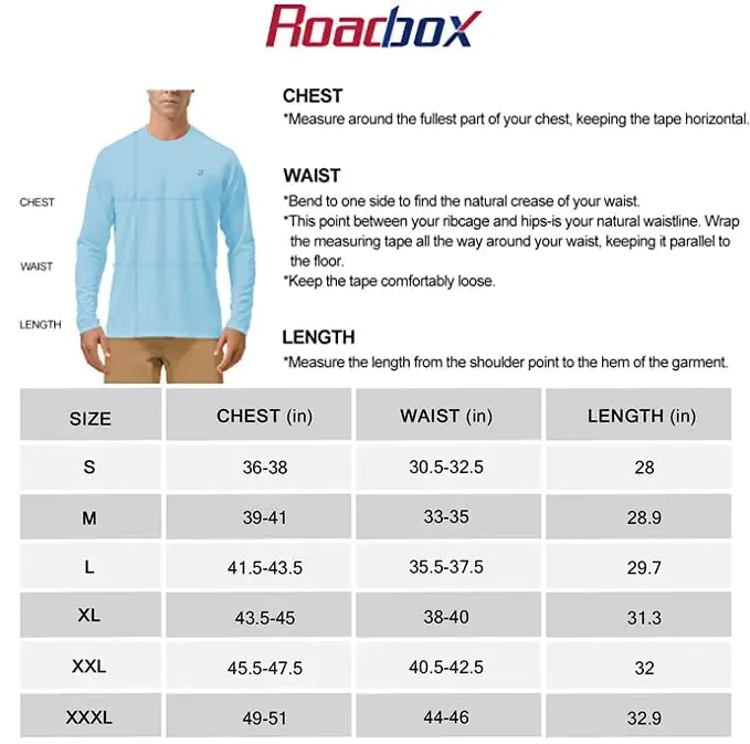 Roadbox Mens UPF 50  UV Sun Protection Shirts Outdoor Long Sleeve SPF Rash Guard for Fishing Hiking Swimming Running 2 Pack - Blue Small