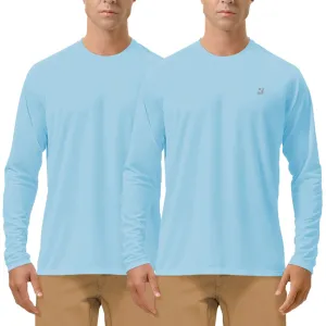 Roadbox Mens UPF 50  UV Sun Protection Shirts Outdoor Long Sleeve SPF Rash Guard for Fishing Hiking Swimming Running 2 Pack - Blue Small