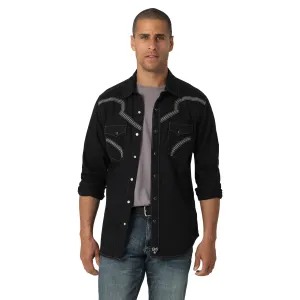 Rock 47 by Wrangler Men's Long Sleeve Shirt Black / White Stitching