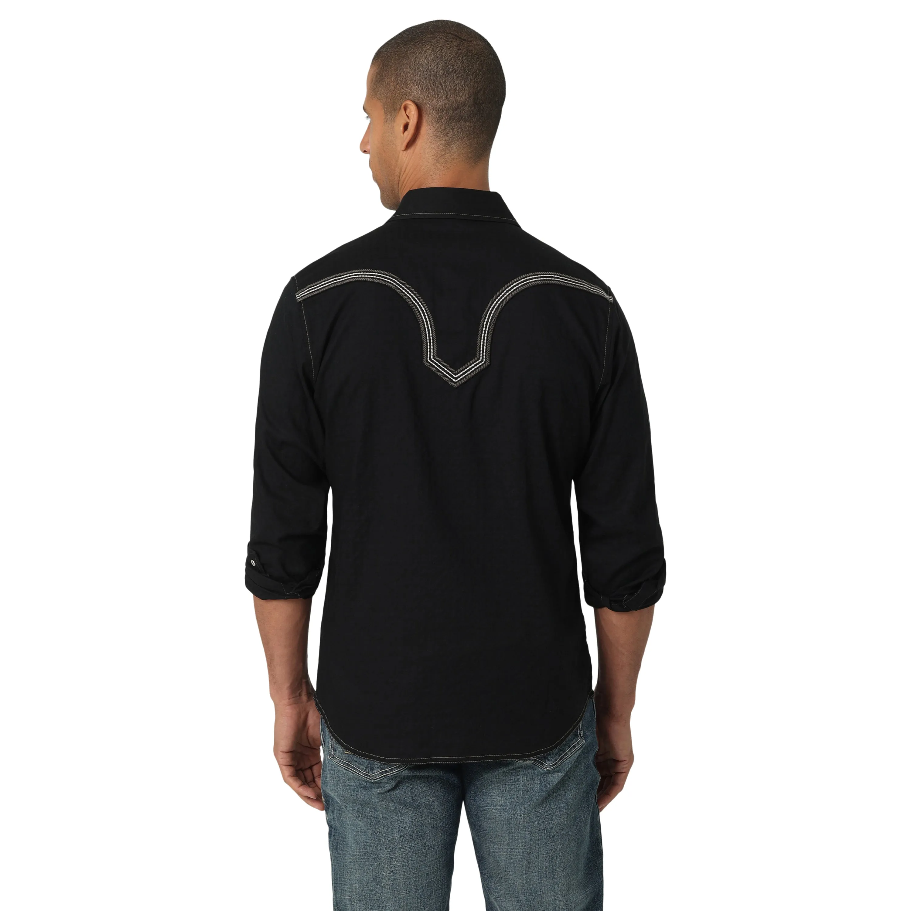 Rock 47 by Wrangler Men's Long Sleeve Shirt Black / White Stitching