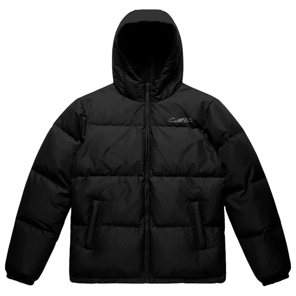 Script Cursive Hooded Puffer Jacket