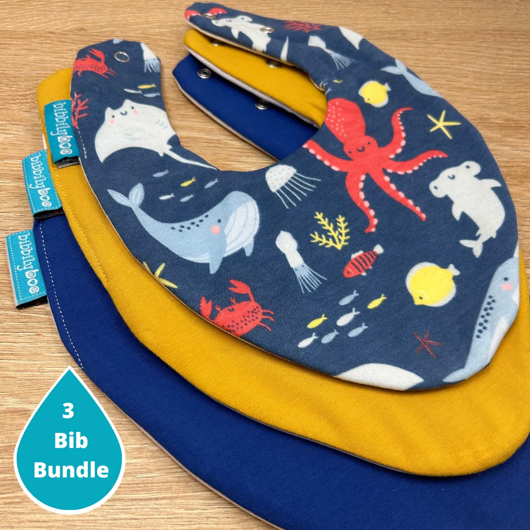 Sea Bundle of 3 Waterproof Dribble Bibs