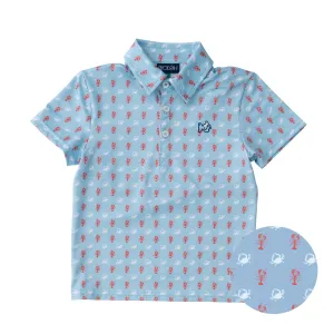 Short Sleeve Pro Performance Polo | Crab and Lobster Print on Light Blue