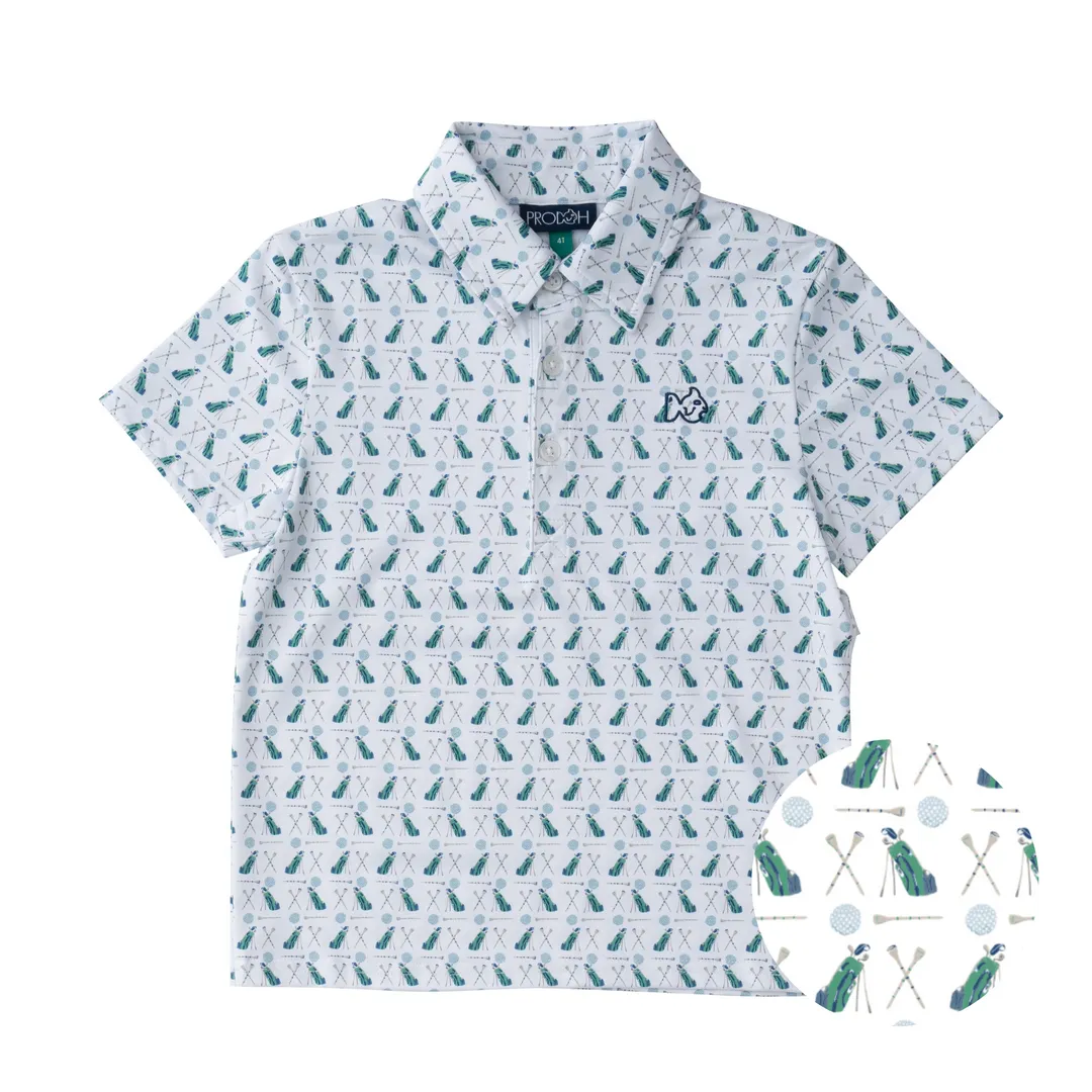 Short Sleeve Pro Performance Polo | Golf Print on White