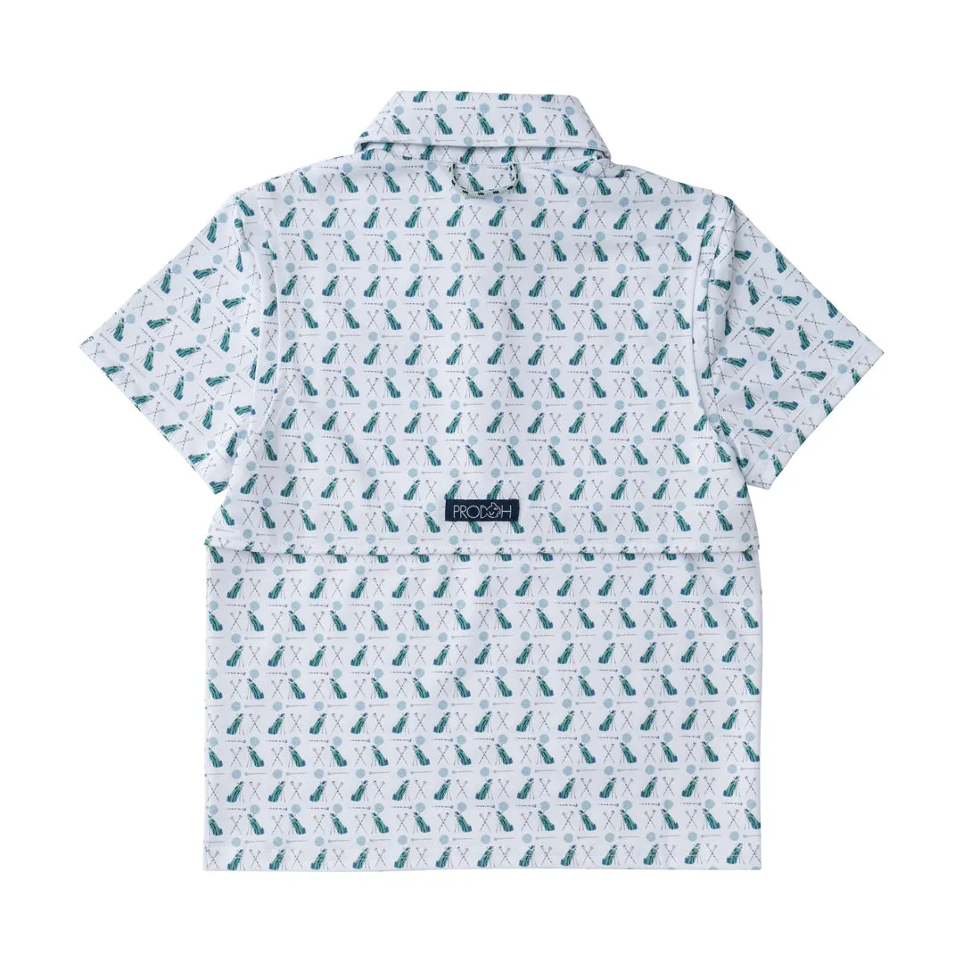 Short Sleeve Pro Performance Polo | Golf Print on White