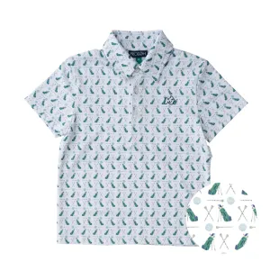 Short Sleeve Pro Performance Polo | Golf Print on White