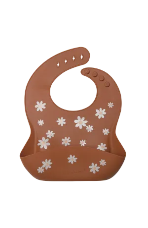 Silicone Bib Printed - Daisy Honey Brown