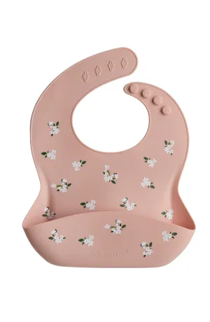 Silicone Bib Printed - White Flower
