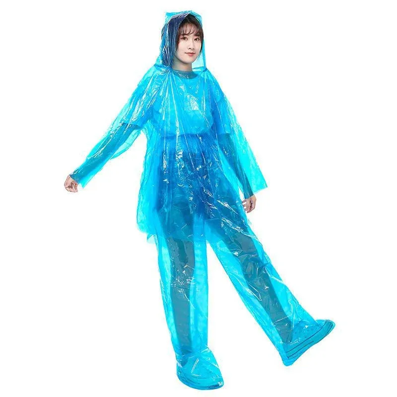 Single-Use PE Split Raincoat and Pants Set - Disposable Outdoor Rainwear for Men and Women