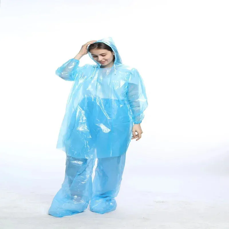 Single-Use PE Split Raincoat and Pants Set - Disposable Outdoor Rainwear for Men and Women