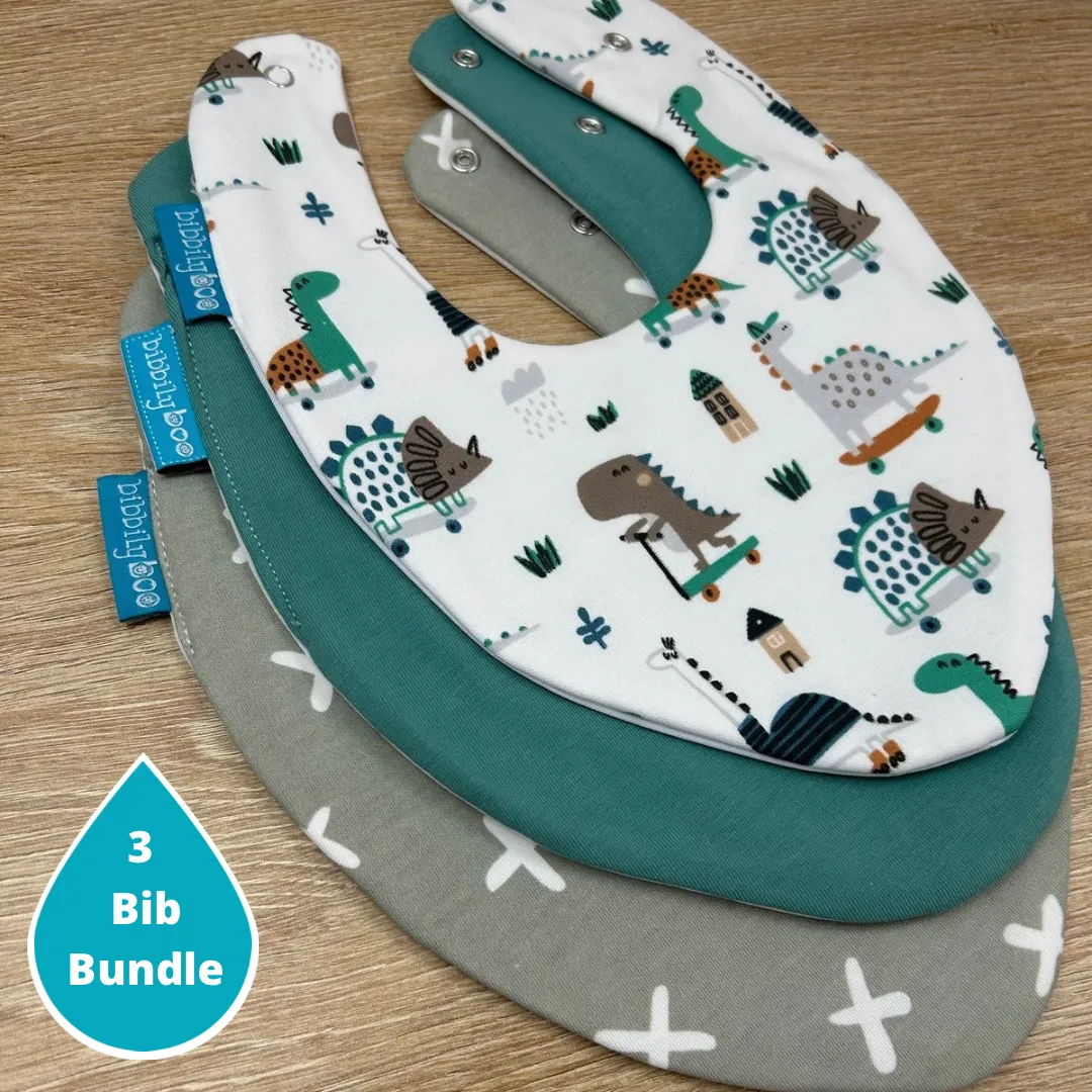 Skater Dino's Bundle of 3 Waterproof Dribble Bib