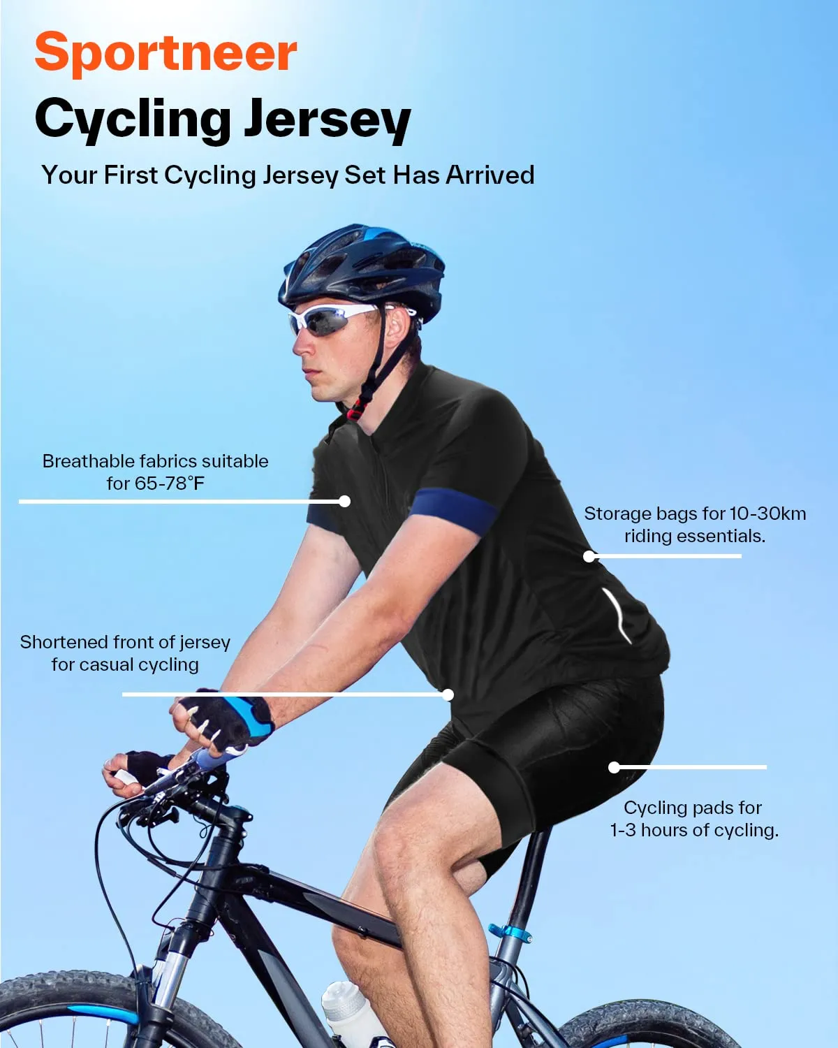 Sportneer Cycling Jersey Men’s Padded Bike Shorts Clothing Sets